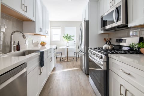 Kitchen features modern applainces.
