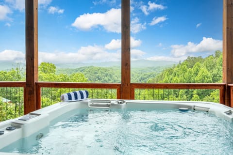 Both hot tubs feature incredible views of the surrounding mountains.