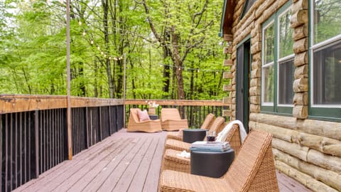 Spacious deck and peaceful forest views.