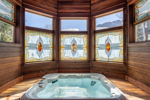Unwind in the indoor hot tub oasis.