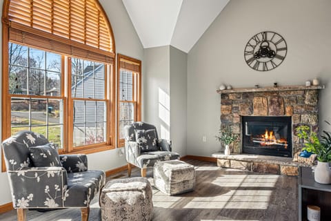 Cozy corner by the fireplace.