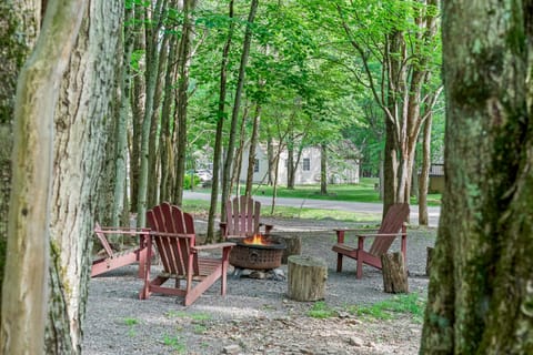 Warm up by the fire pit with friends.
