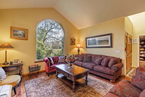 Large window lets in natural light.