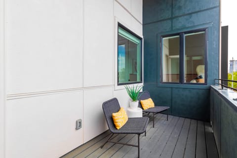 Balcony with seating.