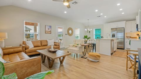 Sink into comfy sofas in the living room for movie nights.