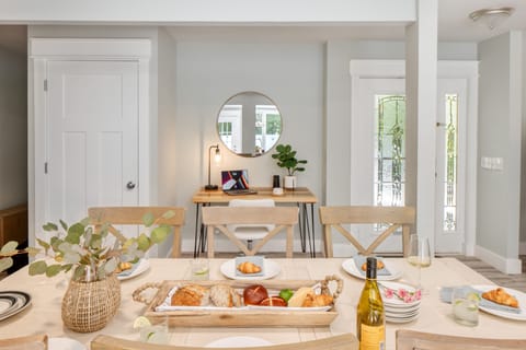 Island with barstool seating for casual meals.