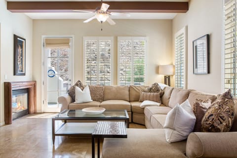 Comfy sectional for relaxing and watching TV.