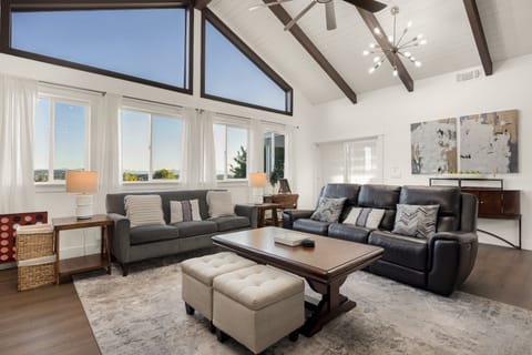 Spa-style bathroom with a huge walk-in steam shower and separate tub.