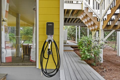 Close-up of an outdoor EV charging station.
