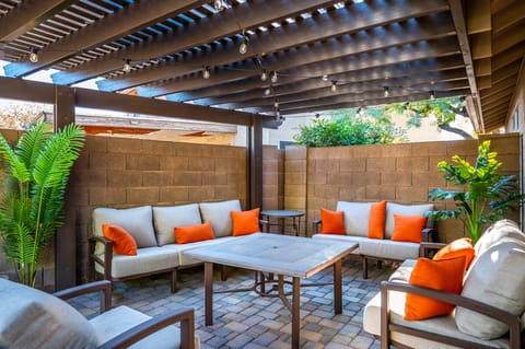 Lounge seating on one of the multiple patios.