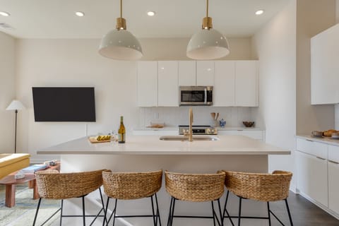 Sleek, fully equipped kitchen.