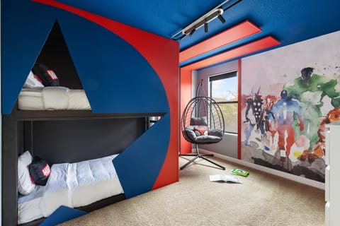 Unleash your inner superhero in our Marvel-inspired bedroom.