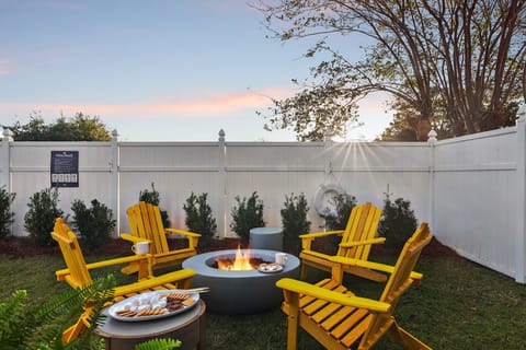 Stay warm and cozy by the fire pit.