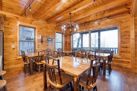 Multiple dining tables ensure everyone has a seat.