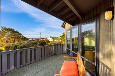 Balcony with ocean views.