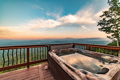 Hot tub overlooking the mountains.