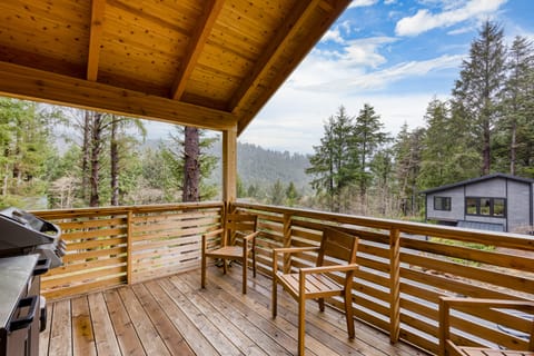 Take in stunning mountain views from the balcony.
