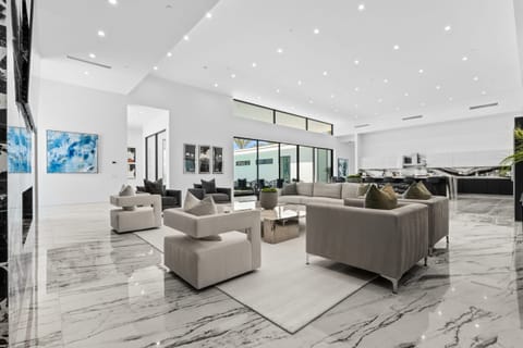 Soaring 16-foot ceilings and walls of glass in the great room.