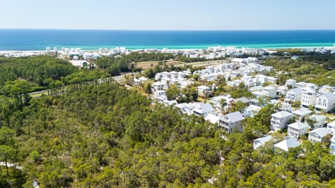 Stunning aerial view of the neighborhood and coastline.