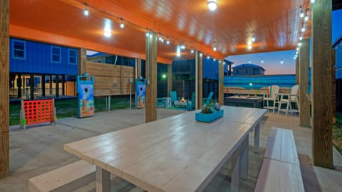 Gather around under the covered patio.