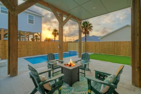 Fire pit area near the pool.