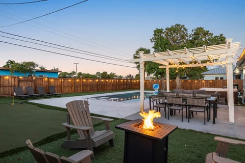 Firepit lounge with Adirondack chairs.