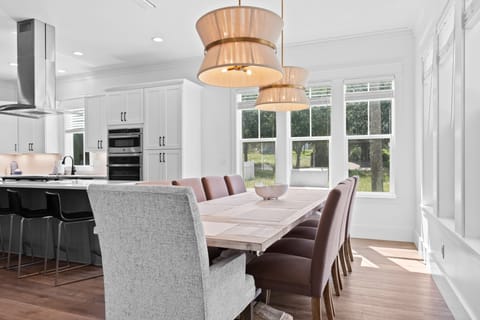 Beautifully lit dining area.
