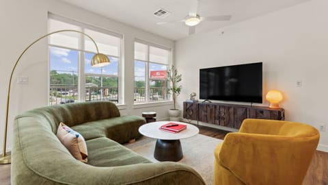 Stylish open-concept living area.