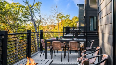 Stay warm by the fire pit.