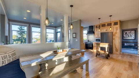The main dining area is next to the kitchen.