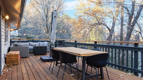 Enjoy a shaded al fresco meal on the deck.