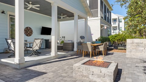 Covered patio with outdoor living.