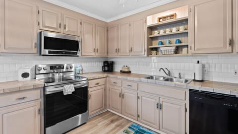 Kitchen stocked with essentials.