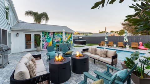 Backyard's fire pit area.