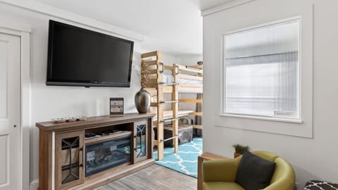 Studio with a large flat-screen TV.