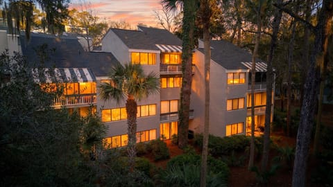 Charming exterior glow at twilight.