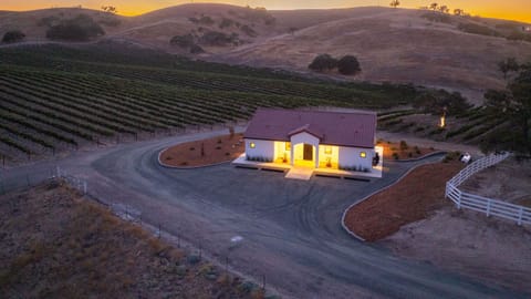Golden hour light highlights this private home beside the vines.