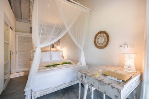 Bed, Bedroom, Garden view, wardrobe, air conditioner