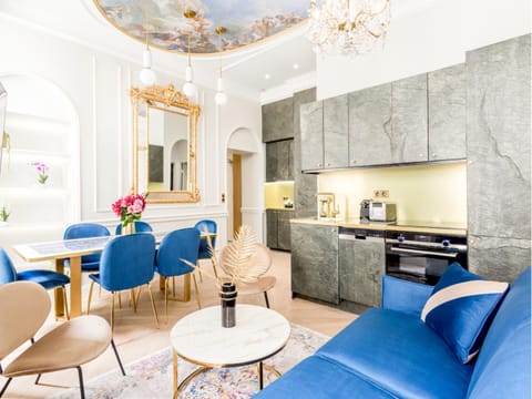 Kitchen or kitchenette, Living room, Dining area, oven, stove, toaster