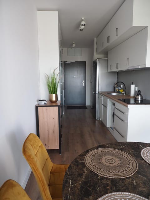 Kitchen or kitchenette, dishwasher, stove, washing machine