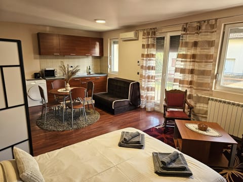 Kitchen or kitchenette, Living room, Seating area, Dining area, minibar, pet friendly, stove