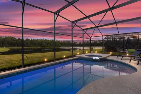 Patio, Natural landscape, Swimming pool, Swimming pool, Sunset