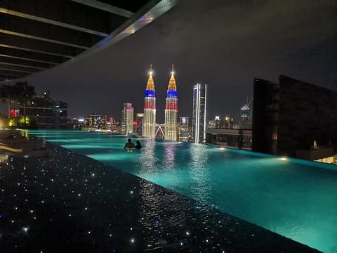 Property building, Night, City view, Pool view, Swimming pool
