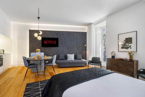Bed, Living room, Dining area