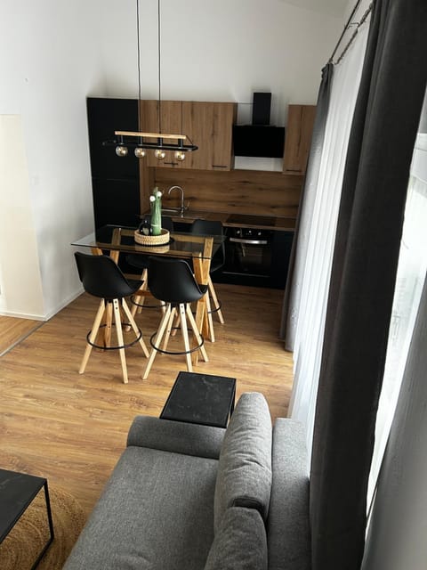 Kitchen or kitchenette, Living room, Seating area, Dining area