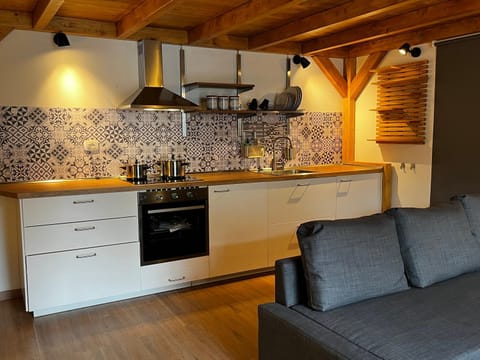 Kitchen or kitchenette, stove