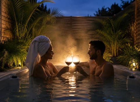 Night, People, Natural landscape, Hot Tub, Guests, Pool view, Swimming pool