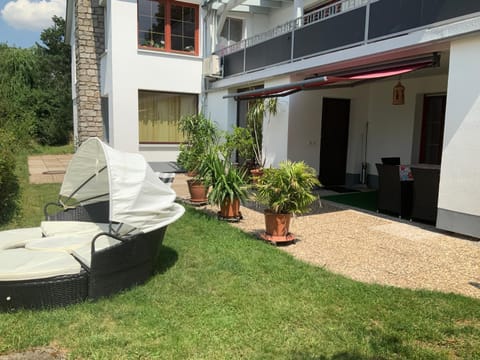 Property building, Spring, Day, Garden, Seating area, Garden view, sunbed