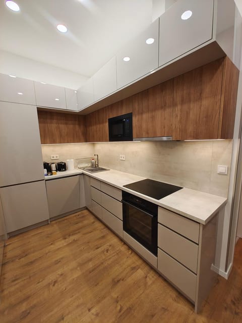 Kitchen or kitchenette, dishwasher, oven, stove