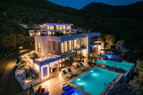 Property building, Night, Natural landscape, Mountain view, Pool view